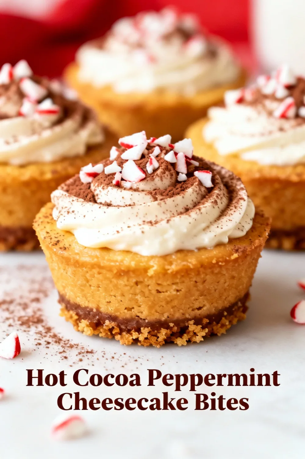 Hot Cocoa Peppermint Cheesecake Bites