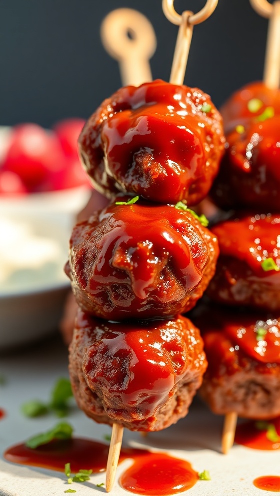 Cranberry BBQ Meatball Skewers
