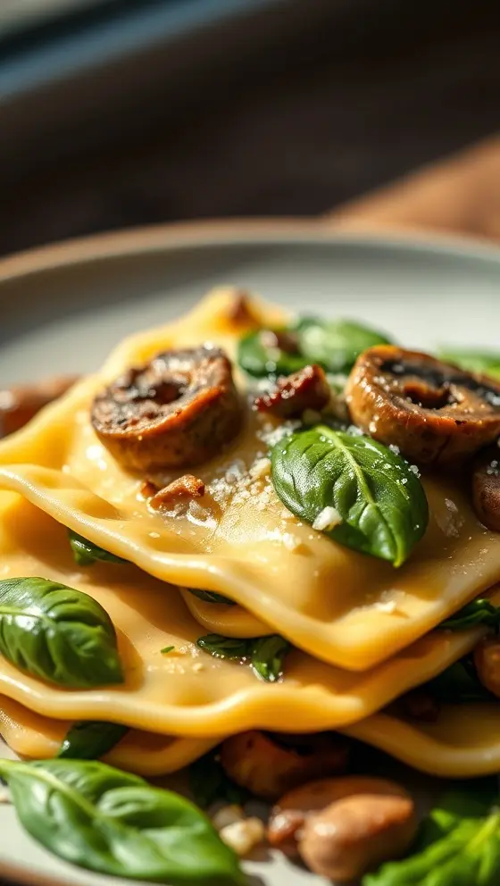 Mushroom Ravioli with Spinach