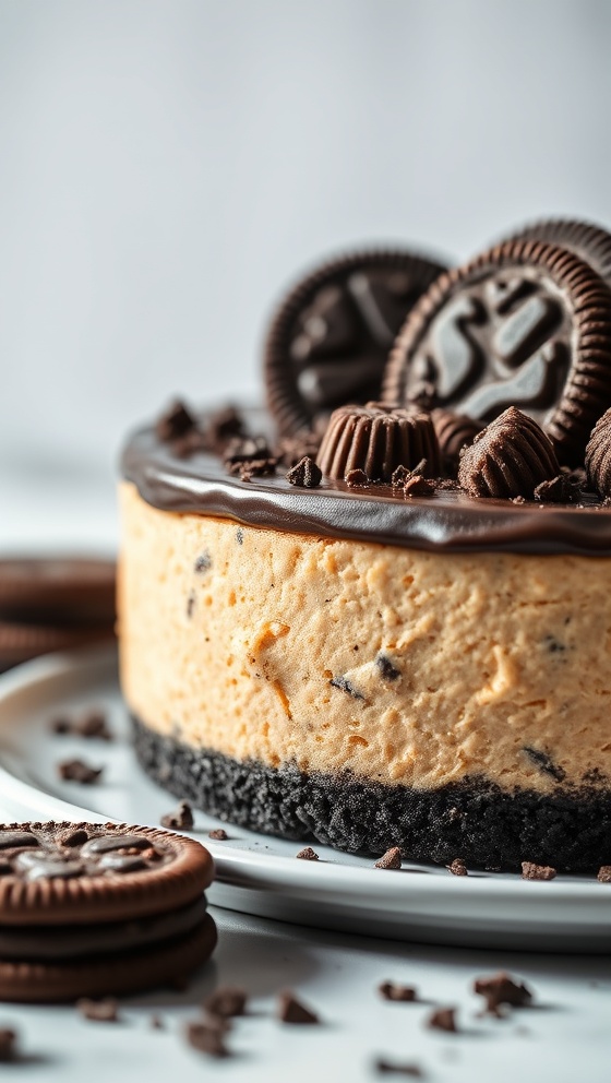 No Bake Oreo Peanut Butter Cheesecake
