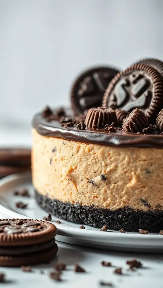 No Bake Oreo Peanut Butter Cheesecake