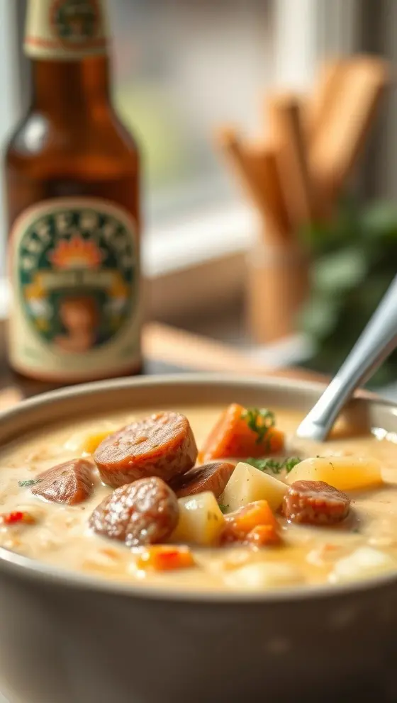 Beer Cheese Potato Soup with Sausage