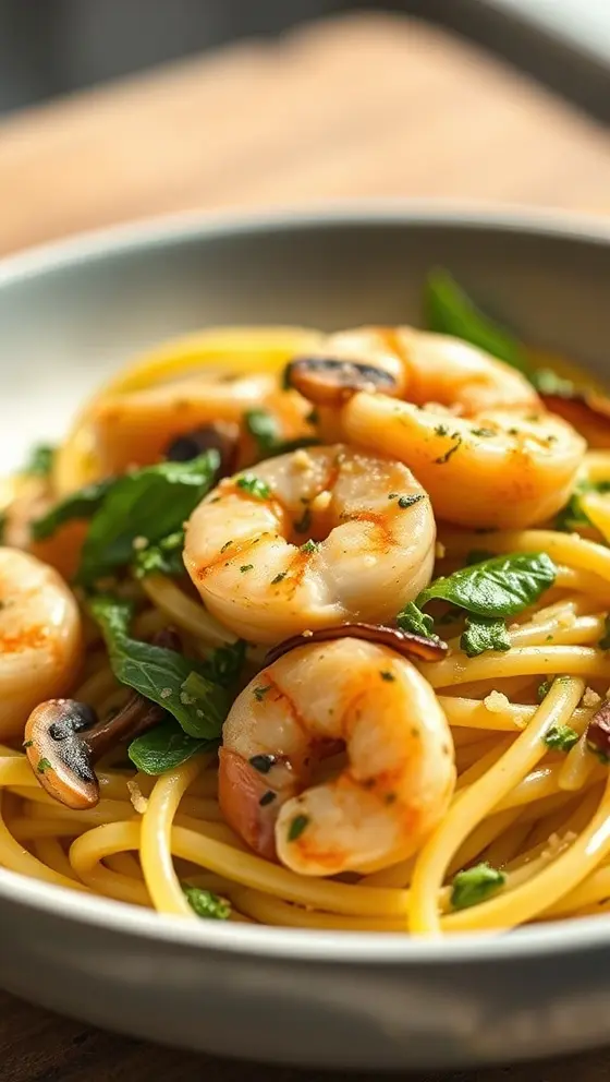 Pesto Shrimp Mushroom Pasta