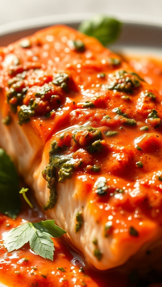 Salmon in Creamy Red Pesto Sauce
