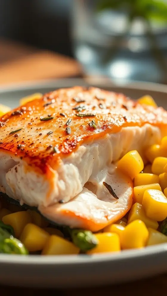 Seared Salmon with Corn and Asparagus Succotash